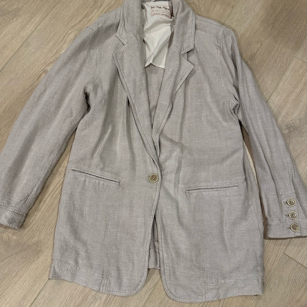 Free People Beige Linen Cotton Blazer